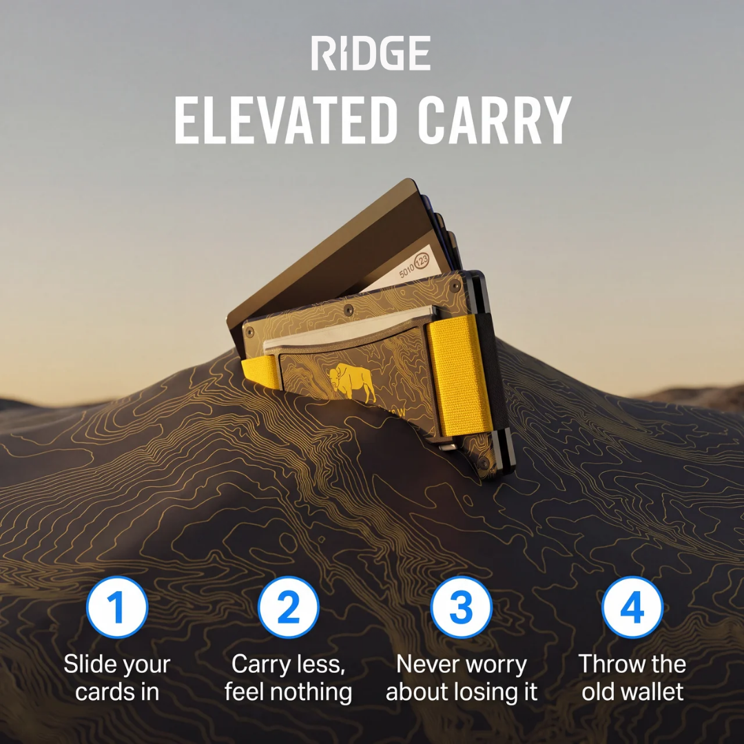Ridge Wallet ad — elevated carry, 4-step process