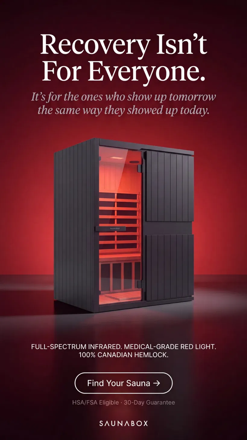 SaunaBox ad — recovery isn't for everyone