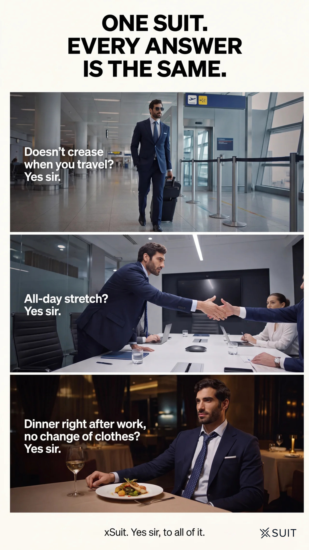 xSuit ad — one suit, every answer is the same